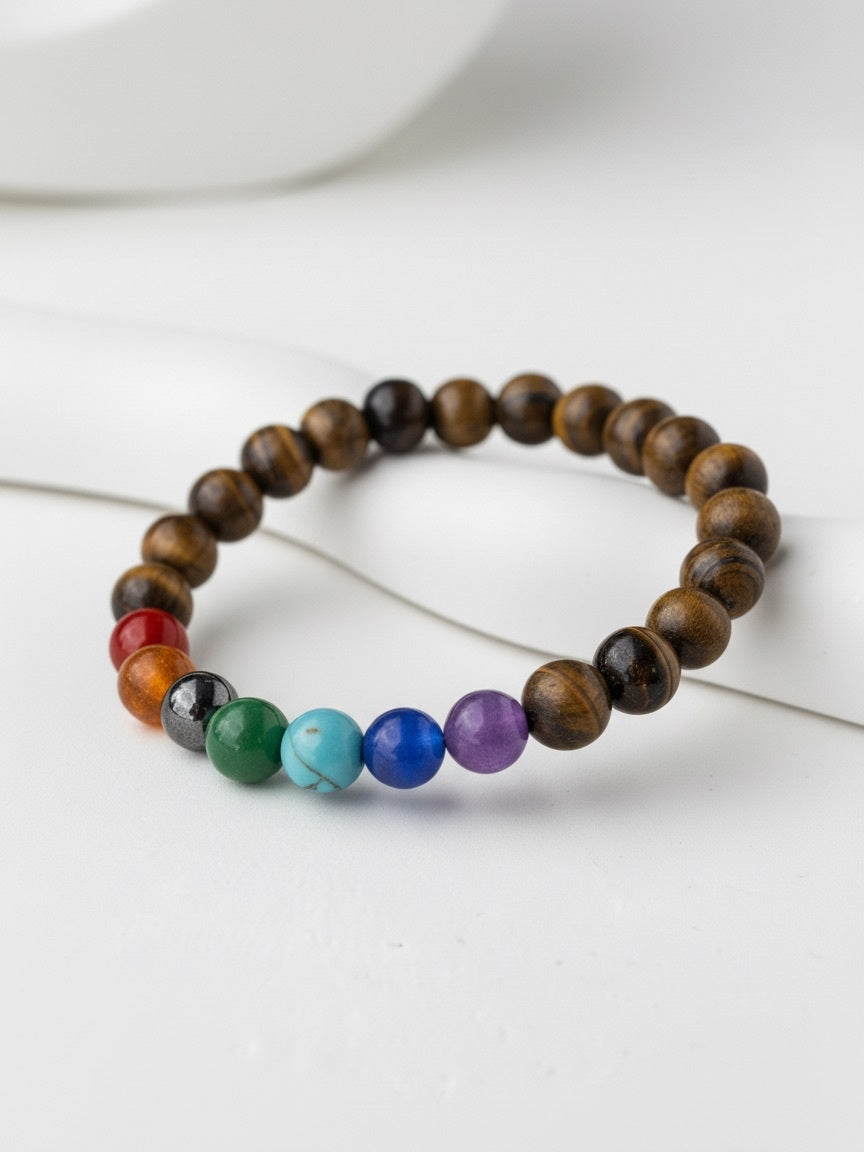 7 Chakra Stones with Tiger's Eye Natural Stone Bracelet