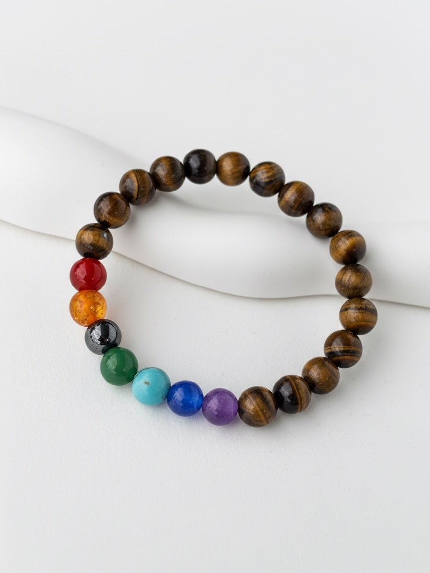 7 Chakra Stones with Tiger's Eye Natural Stone Bracelet