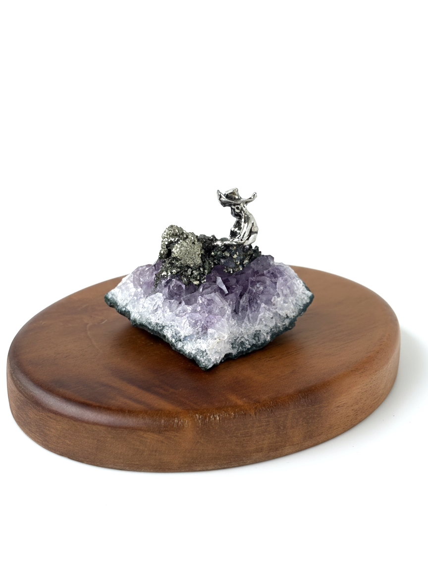 Amethyst Pyrite Crystal Figurine – Natural Stone Desk Decor & Gift