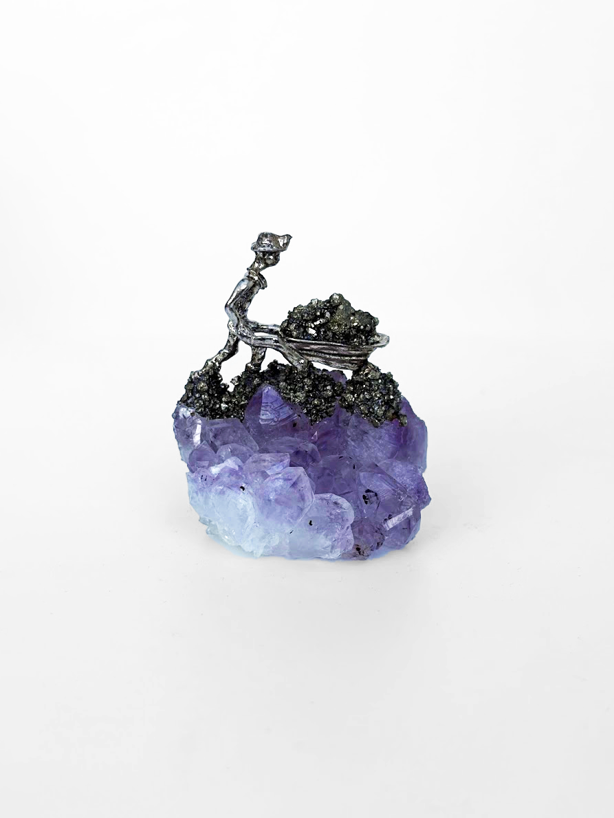 Amethyst Pyrite Crystal Figurine – Natural Stone Desk Decor & Gift
