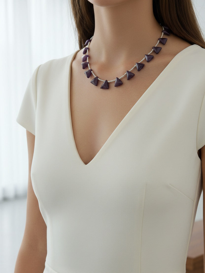 Geometric Amethyst Triangle Necklace