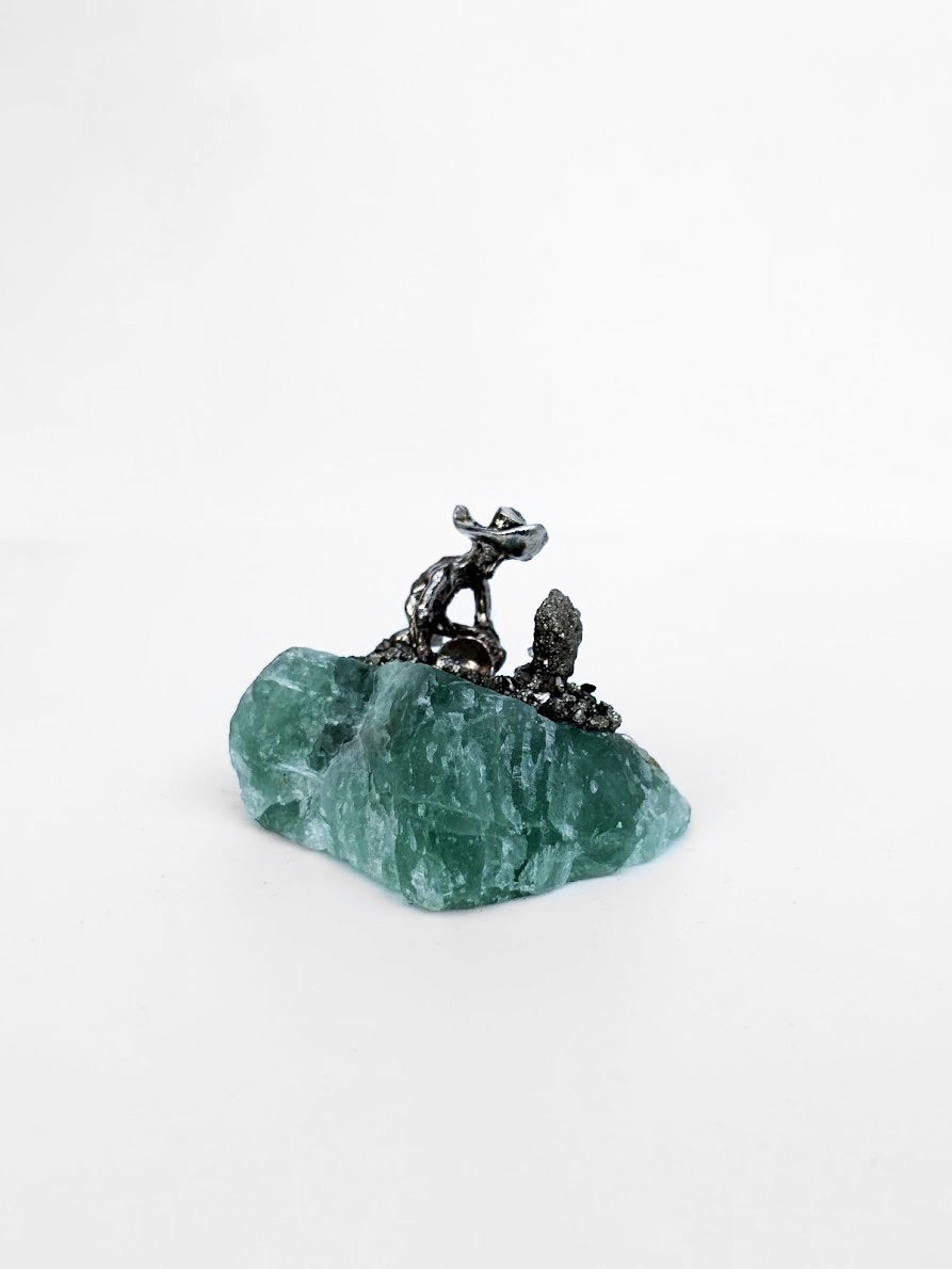 Green Aventurine Pyrite Miner Figurine – Natural Stone Gift & Desk Decor