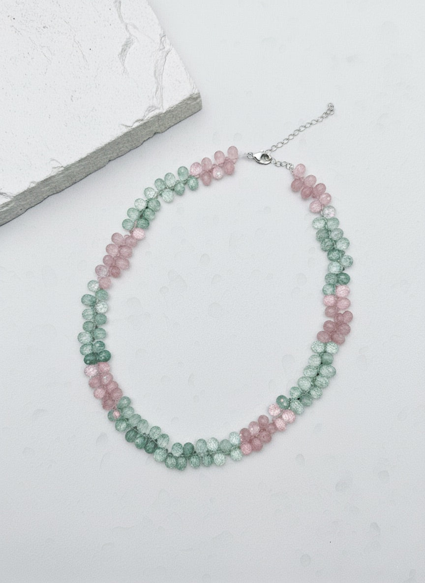 Pink Morganite And Blue Aquamarine Natural Stone Necklace