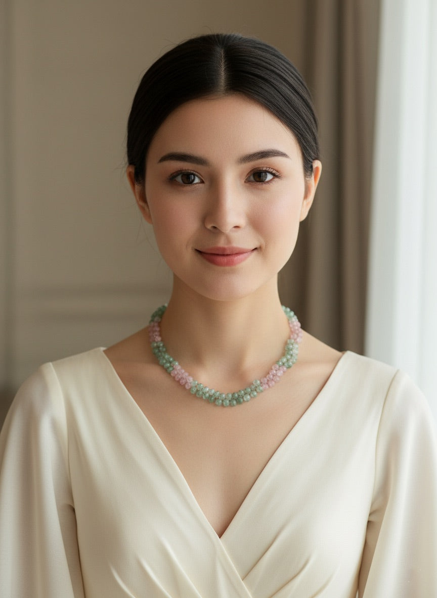 Pink Morganite And Blue Aquamarine Natural Stone Necklace