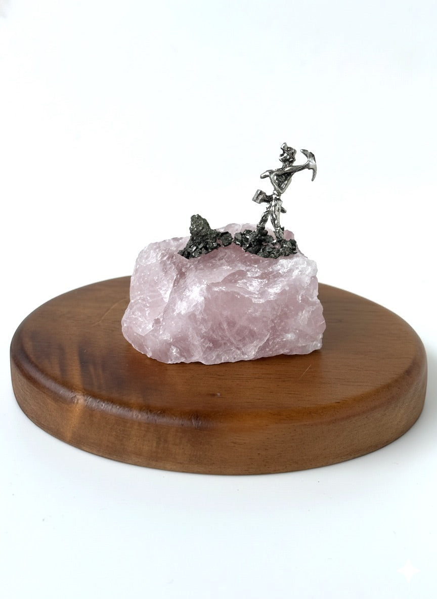 Rose Quartz Pyrite Miner Figurine – Natural Stone Gift & Decor