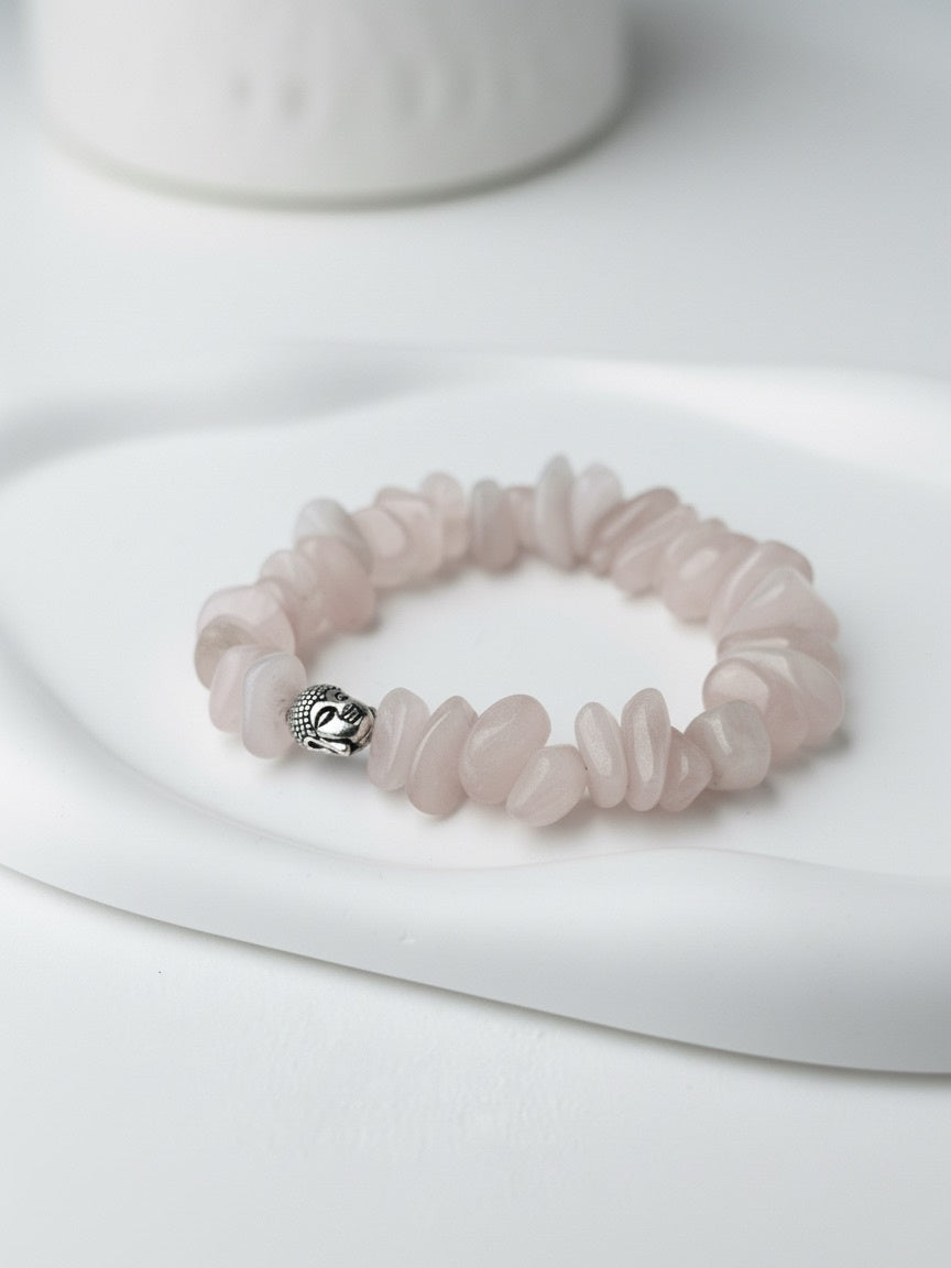 Rose Quarts Uncut Natural Stone Bracelet