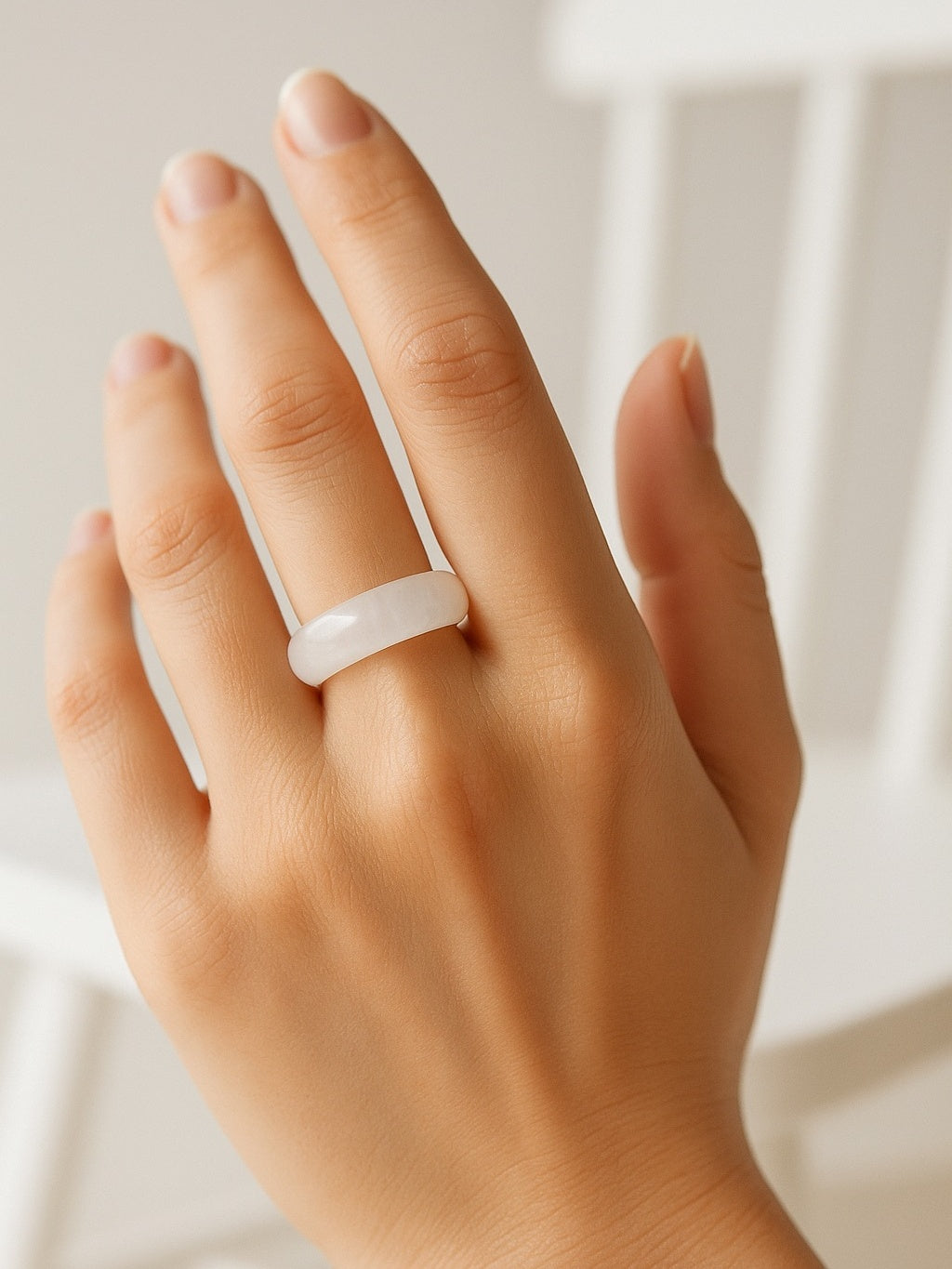 White Quartz Natural Stone Ring